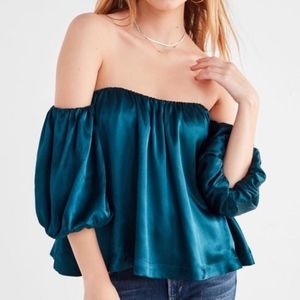 Urban Outfitters Dia Off-the-shoulder Turquoise Blouse